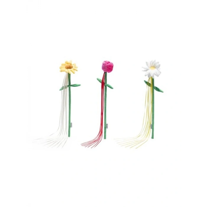 Çiçek şeklinde peluş kedi oltası, 45x6x3 cm boyutunda