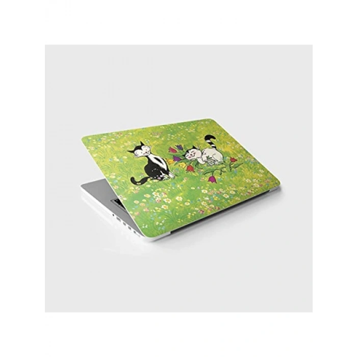 Çiçek ve Kedi Temalı Laptop Sticker, Notebook Kaplama Etiketi