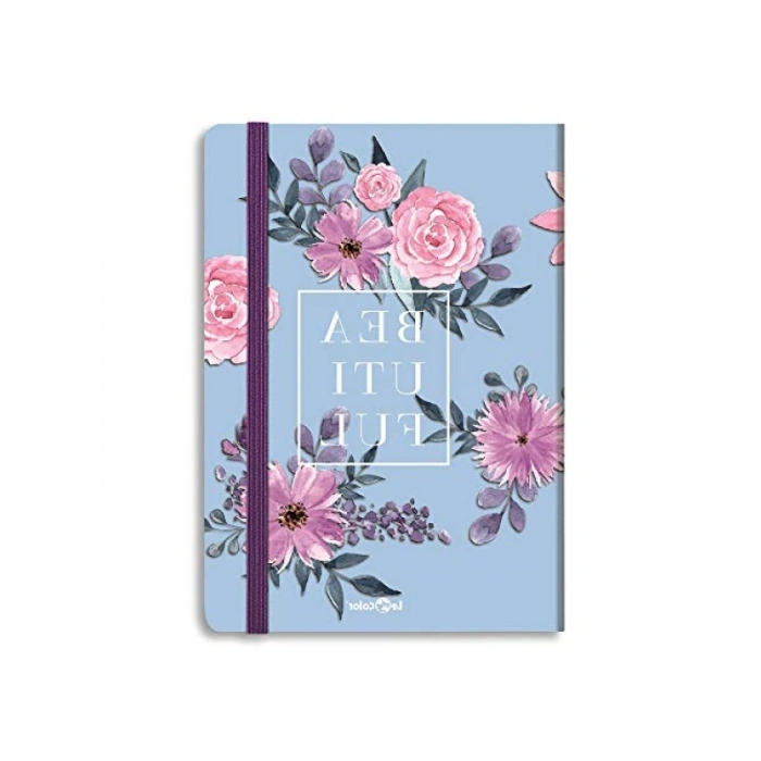Çiçekli Kareli Defter - Mavi, 17x24 cm
