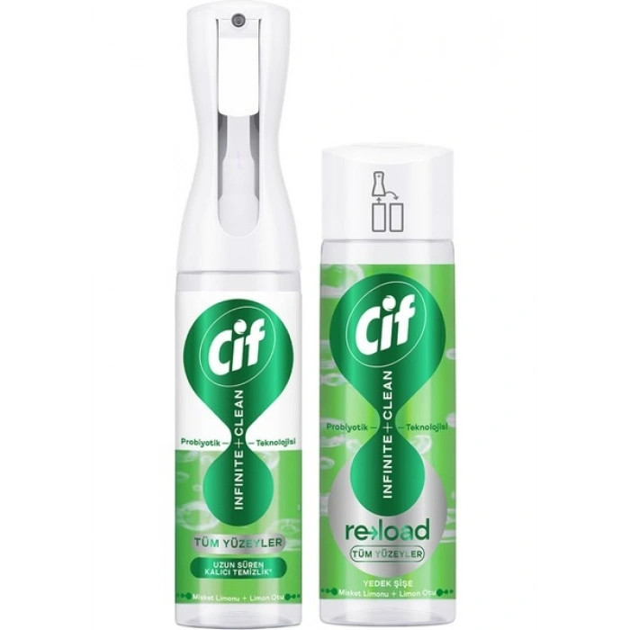 Cif Infinite Clean Sprey + Yedek Şişe Misket Limonu ve Limon Otu ( 280ML +280 Ml)