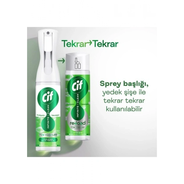 Cif Infinite Clean Sprey + Yedek Şişe Misket Limonu ve Limon Otu ( 280ML +280 Ml)