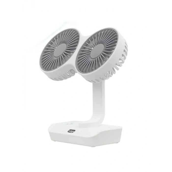 Çift Başlı Taşınabilir Fan - USB Şarjlı, LED Gece Lambası, 5000mAh Pil