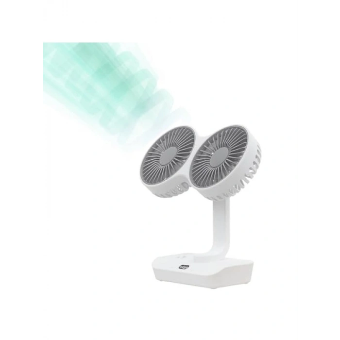 Çift Başlı Taşınabilir Fan - USB Şarjlı, LED Gece Lambası, 5000mAh Pil
