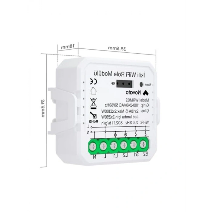 Çift Çıkışlı Akıllı Anahtar Modülü, 2x10A - 220V Röle ile Google Asistan Uyumlu