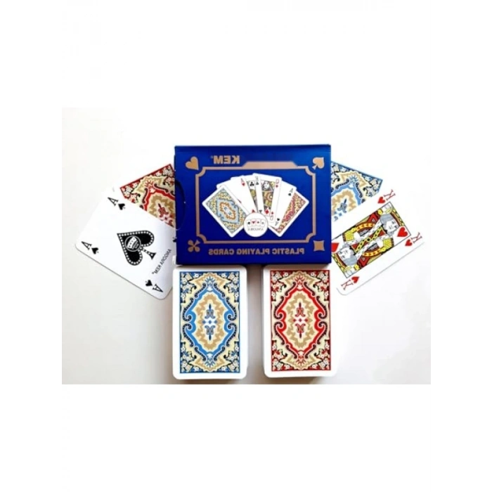 Çift Deste Plastik Iskambil Oyun Kağıdı - Kırmızı ve Mavi