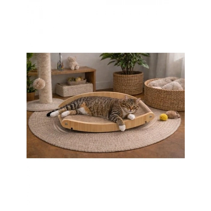 Çift Fonksiyonlu Ahşap Kedi Yatağı ve Tırmalama Alanı Modern Tasarım