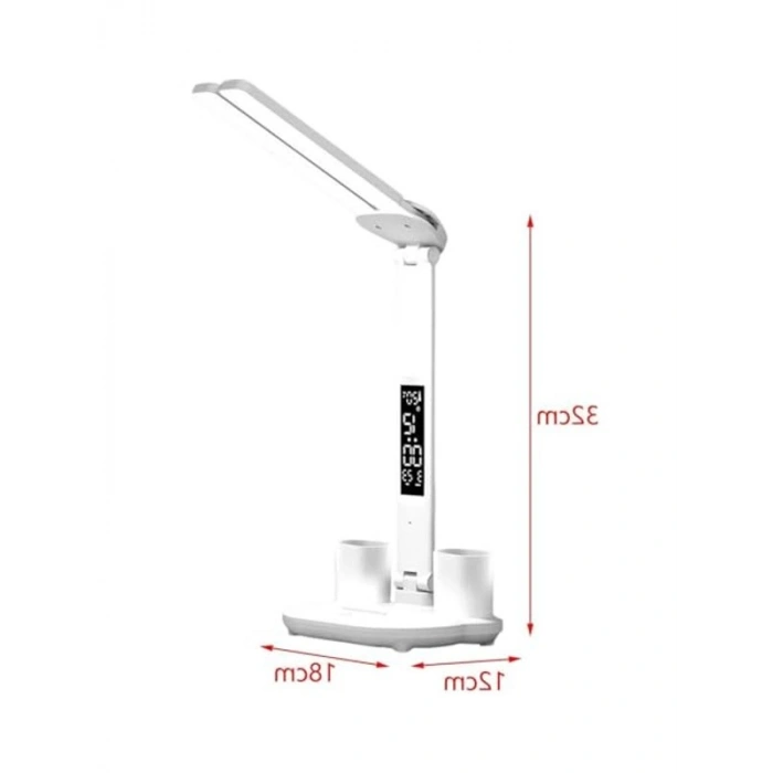 Çift Kafa LED Masa Lambası, Ayarlanabilir Işık Modları ve Dijital Saat