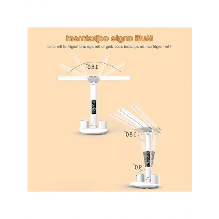 Çift Kafa LED Masa Lambası, Ayarlanabilir Işık Modları ve Dijital Saat