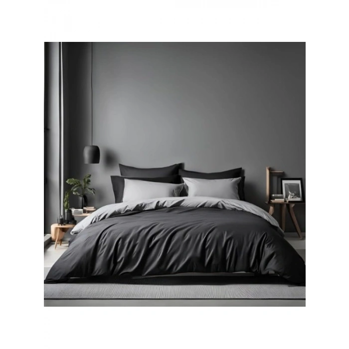 Çift Kişilik Lastikli Nevresim Takımı (Siyah-Gri)