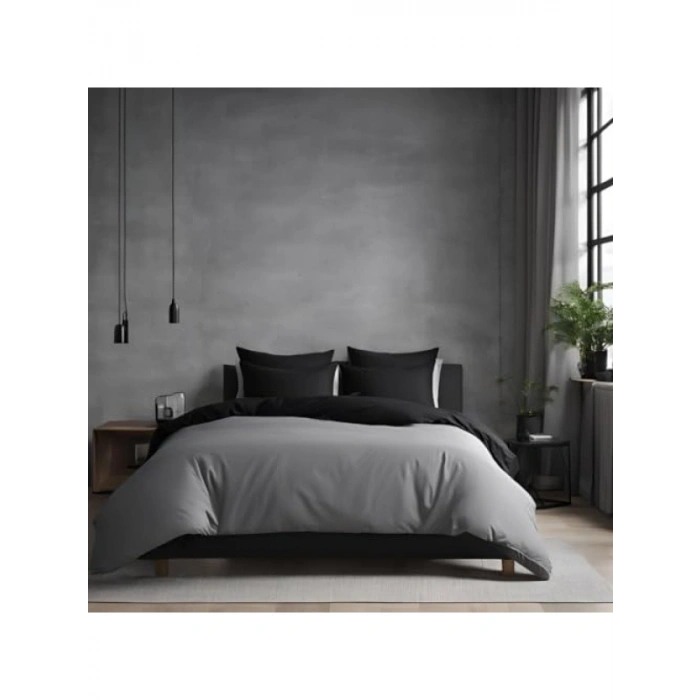 Çift Kişilik Lastikli Nevresim Takımı (Siyah-Gri)