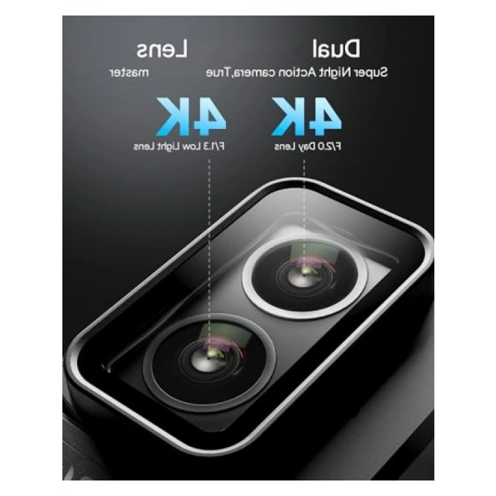 Çift Lensli Aksiyon Kamerası, Gece Görüş ve 4K UHD