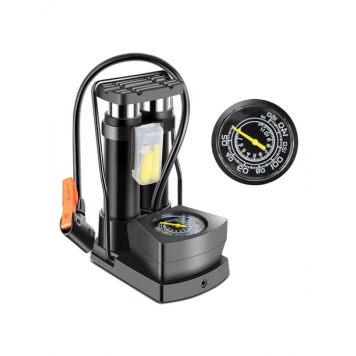 Çift Pistonlu Ayak Pompası, 160 PSI Basınç Göstergeli