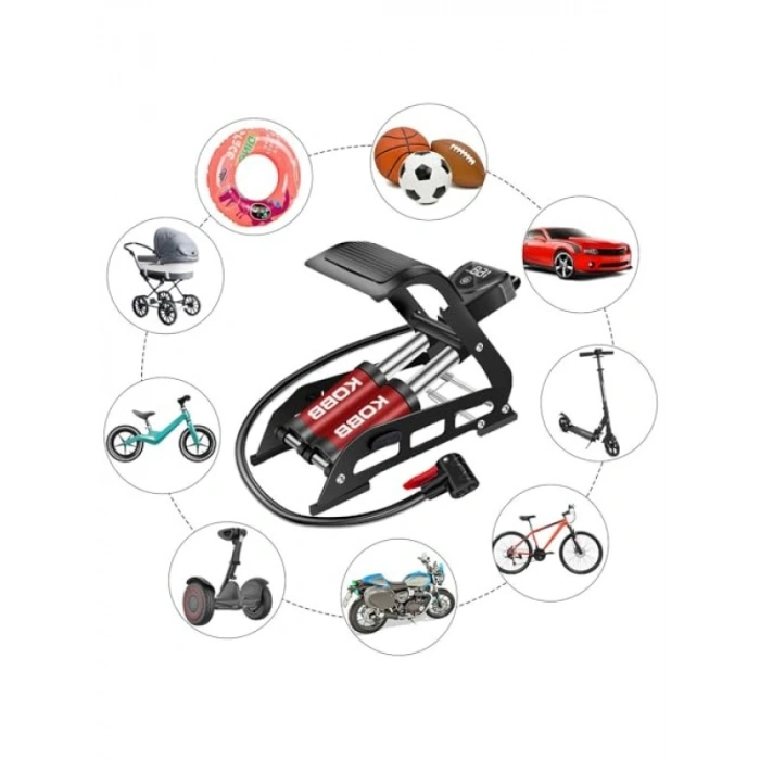 Çift Pistonlu Dokunmatik Basınç Göstergeli Ayak Pompası, 108 PSI