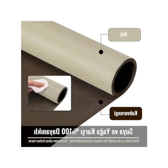 Çift Renk Dikişli PU Deri Masa Matı - 80x40 cm, Su Geçirmez