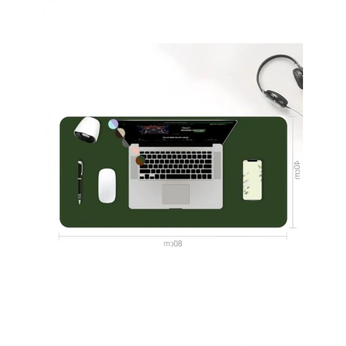 Çift Renkli 80x40 cm Dikişli PU Deri Masa Matı, Kaymaz Tabanlı Mousepad