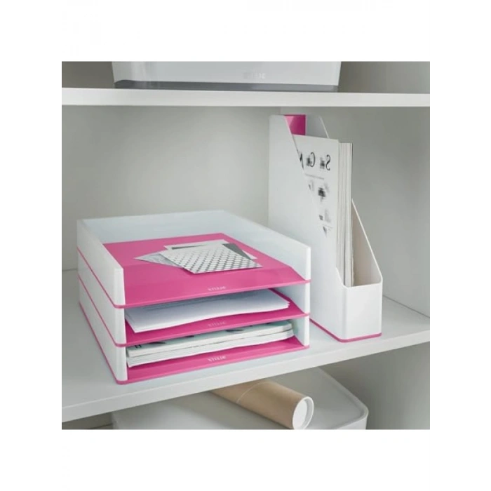 Çift Renkli Metalik Pembe Evrak Rafi - Şık Tasarım