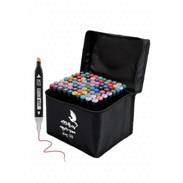 Çift Taraflı Art Marker Keçeli Kalem Seti, 80li ve Çantalı
