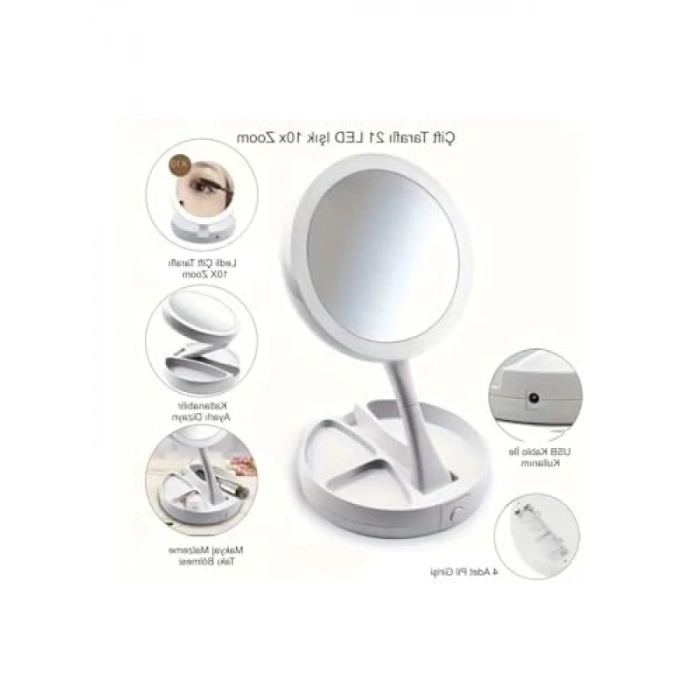 Çift Taraflı Büyütme Aynası, 21 LED Işıklı