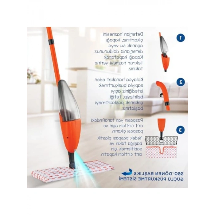 Çift Taraflı Kovasız Sprey Mop - Pratik Temizlik ve 360° Dönme