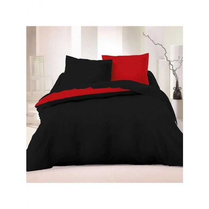 Çift Taraflı Lastikli Çarşaf, Çift Kişilik 200x220 cm, Siyah Kırmızı