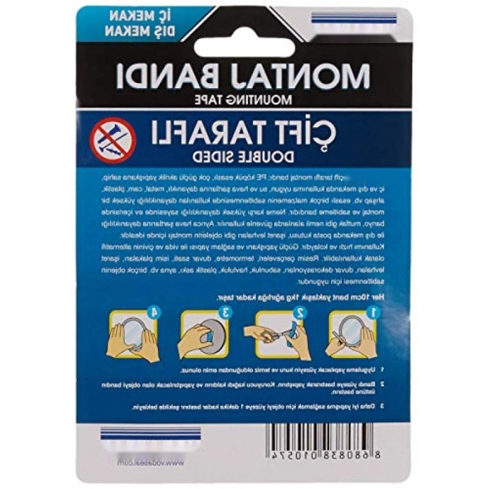 Çift Taraflı Montaj Bandı - 20mm x 3mt, Yüksek Yapışkan