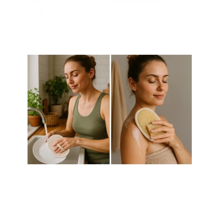 Çift Taraflı Oval Kabak Lifi - Antibakteriyel Banyo ve Temizlik Süngeri