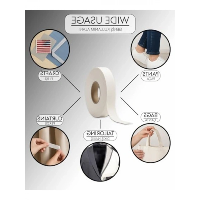 Çift Taraflı Yapışkan Tela - 2 cm x 50 m, Ütü ile Uygulama