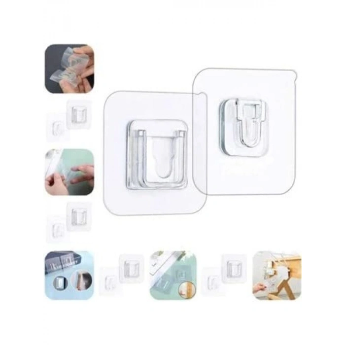 Çift Taraflı Yapışkanlı Geçmeli Klips Seti - 10 Çift Eşya Sabitleme Askısı