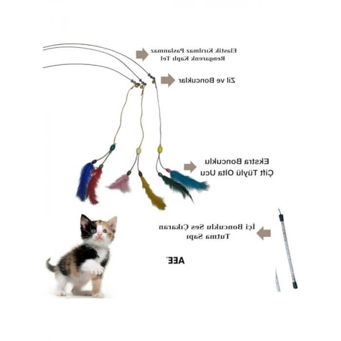 Çift Tüylü Çanlı Kedi Oltası, 130 cm Uzunluk