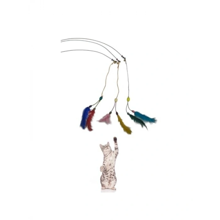 Çift Tüylü Çanlı Kedi Oltası, 130 cm Uzunluk