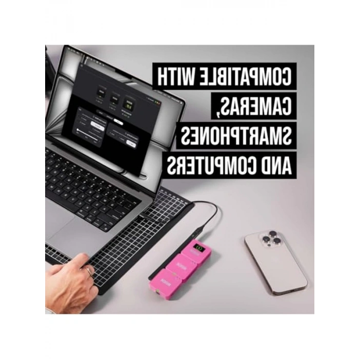Çift Vericili Kablosuz Mikrofon Seti, 32-bit Kayıt Özellikli Pembe