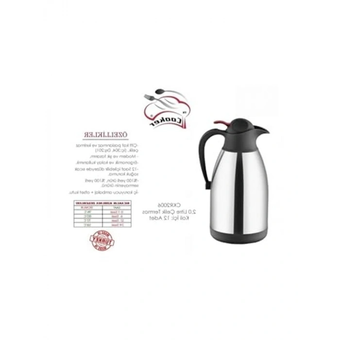 Çiftkatlı Çelik Termos, 2 Litre Kapasite ile Sıcak İçeceklerinizi Korur