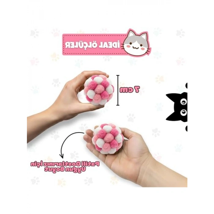 Çıngıraklı Ponpon Kedi Oyuncağı Renkli İnteraktif Peluş Top