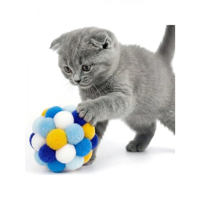 Çıngıraklı Ponpon Kedi Oyuncağı, Renkli ve İnteraktif