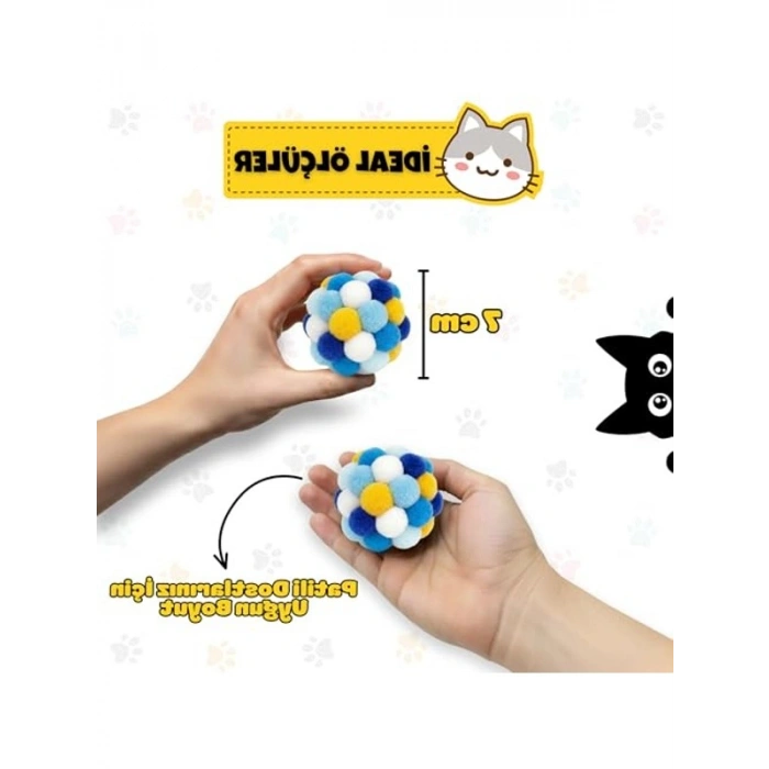 Çıngıraklı Ponpon Kedi Oyuncağı, Renkli ve İnteraktif