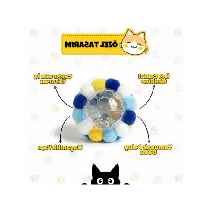 Çıngıraklı Ponpon Kedi Oyuncağı, Renkli ve İnteraktif