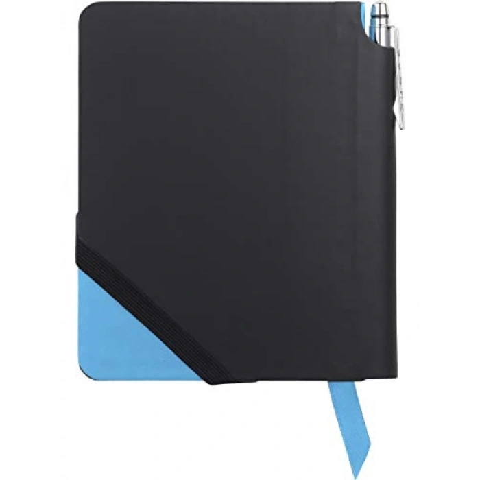 Çizgili A6 Ebat Jotzone Defter, Esnek Deri Kapak, Siyah-Mavi