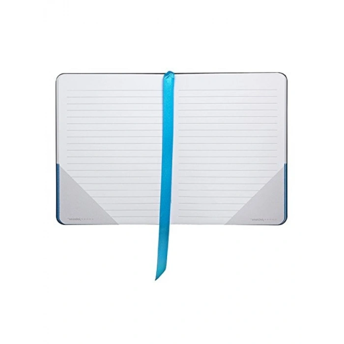 Çizgili A6 Ebat Jotzone Defter, Esnek Deri Kapak, Siyah-Mavi