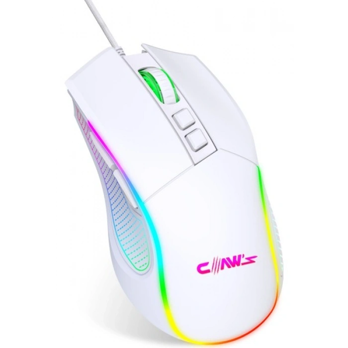 Claws Crossfire V1 12800 Dpi Full Wide RGB Özel ABS Doku & Claws Reflex Örgü Kablolu Gaming Mouse - Beyaz