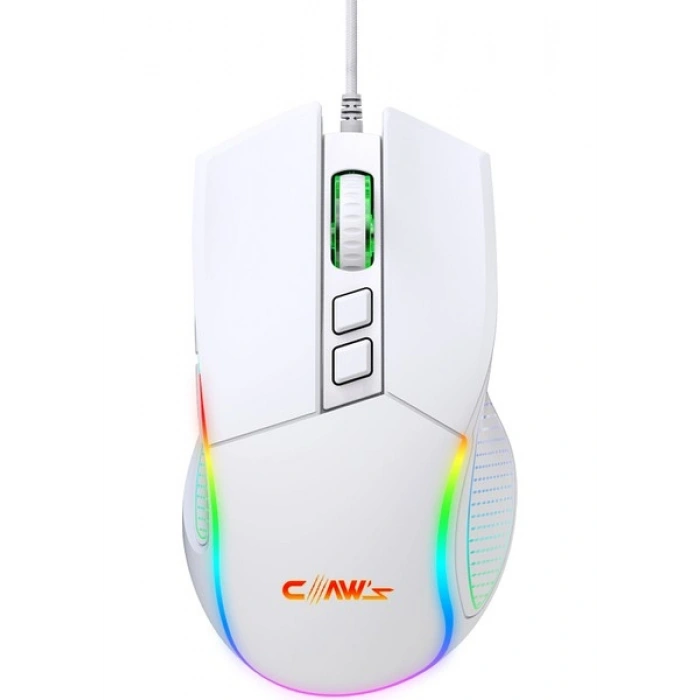 Claws Crossfire V1 12800 Dpi Full Wide RGB Özel ABS Doku & Claws Reflex Örgü Kablolu Gaming Mouse - Beyaz