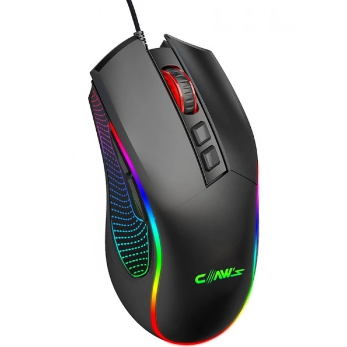 Claws Crossfire V1 12800 Dpi Full Wide RGB Özel ABS Doku & Claws Reflex Örgü Kablolu Gaming Mouse - Siyah
