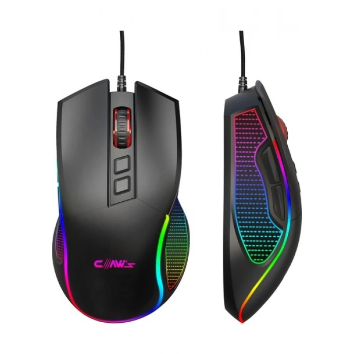 Claws Crossfire V1 12800 Dpi Full Wide RGB Özel ABS Doku & Claws Reflex Örgü Kablolu Gaming Mouse - Siyah