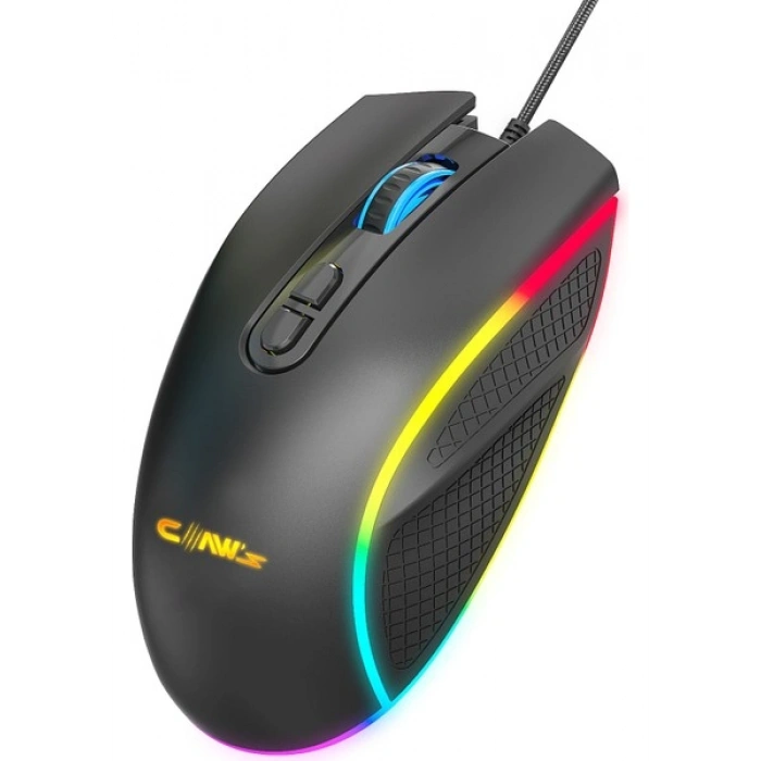 Claws Nova V1 12800 Dpi Wide RGB Özel ABS Doku & Claws Reflex Örgü Kablolu Ekstra Fire Butonlu Gaming Mouse - Siyah