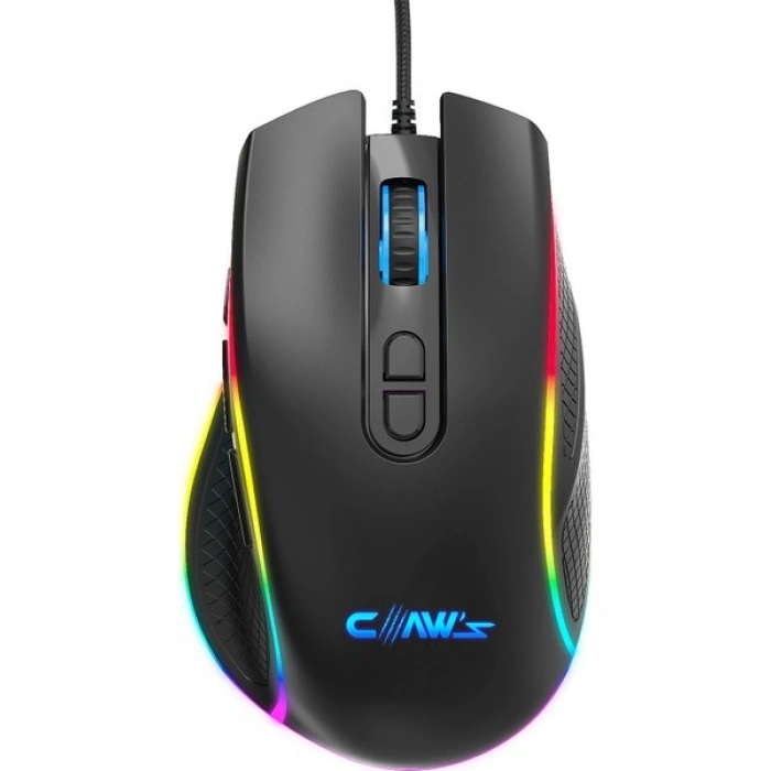 Claws Nova V1 12800 Dpi Wide RGB Özel ABS Doku & Claws Reflex Örgü Kablolu Ekstra Fire Butonlu Gaming Mouse - Siyah