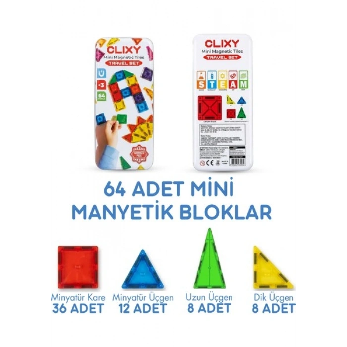 Clixy Mini Manyetik Bloklar 64 Parça Travel Set