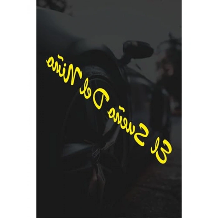 Çocuk Temalı Sarı Motor Araba Sticker, 15x2 cm