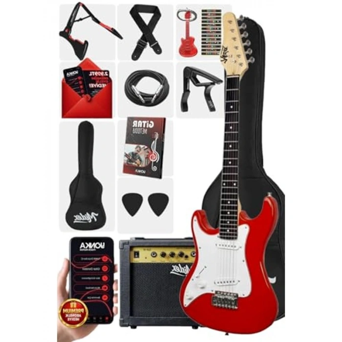 Çocuklar İçin Amfili 36 İnç Elektro Gitar Seti - Kırmızı