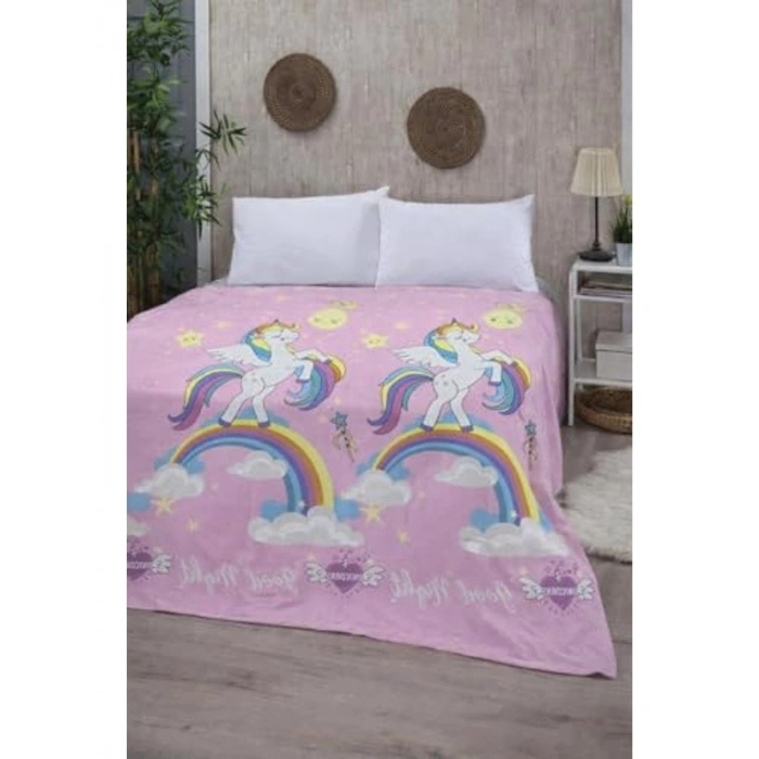 Çocuklar İçin Gökkuşağı Desenli Tek Kişilik Pike, 170x230 cm