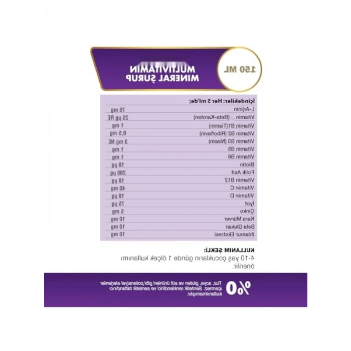 Çocuklar İçin Multivitamin Mineral Şurubu, 150 ml