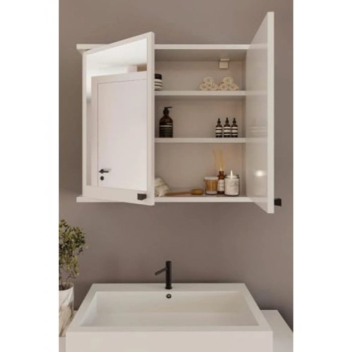 Çok Amaçlı 2 Kapaklı Beyaz Banyo Dolabı